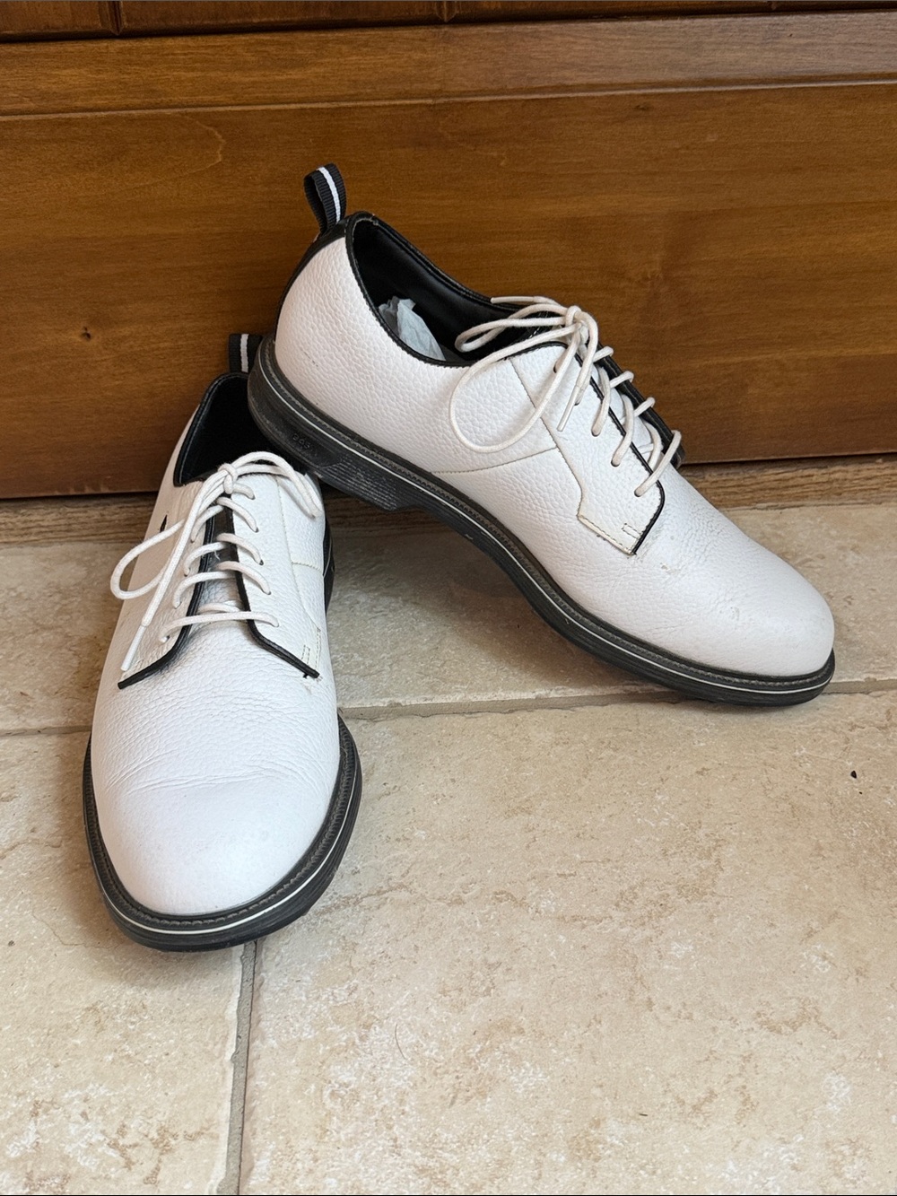 FootJoy DryJoys Premiere Series Men's White Leather Golf Shoes with Black Trim